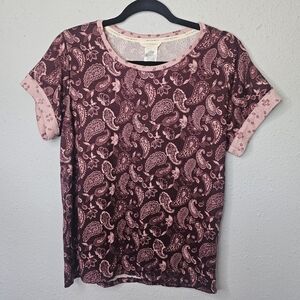 Lucky‎ Brand Shirt Womens Medium Sleep Night Top Pink Paisley Soft Cozy Tee Fall